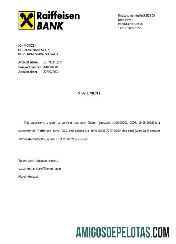 Referência de fechamento da Eslováquia Raiffeisen exemplo real